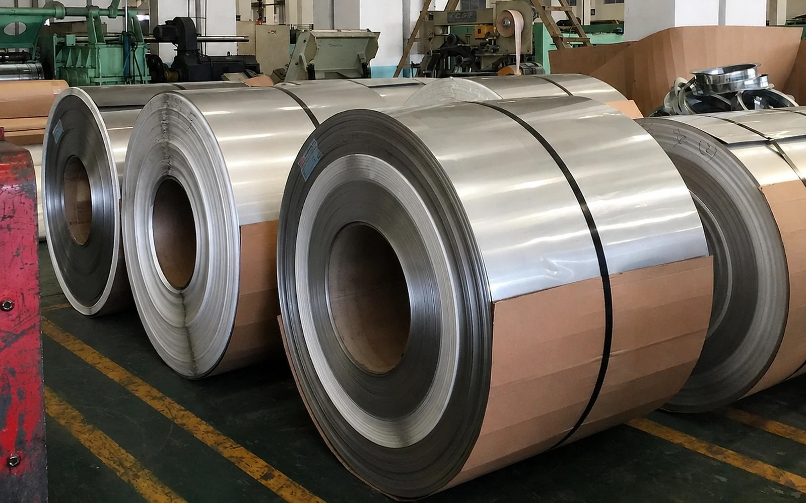 Cold-rolled stainless steel coils in a processing workshop